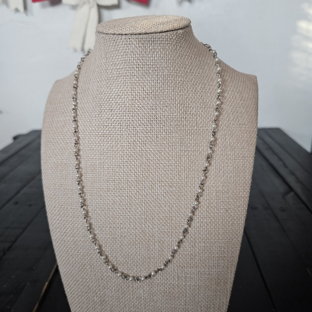 American Eagle Silver Faux Pearl Beaded Necklace Dainty Girly Women's Jewelry